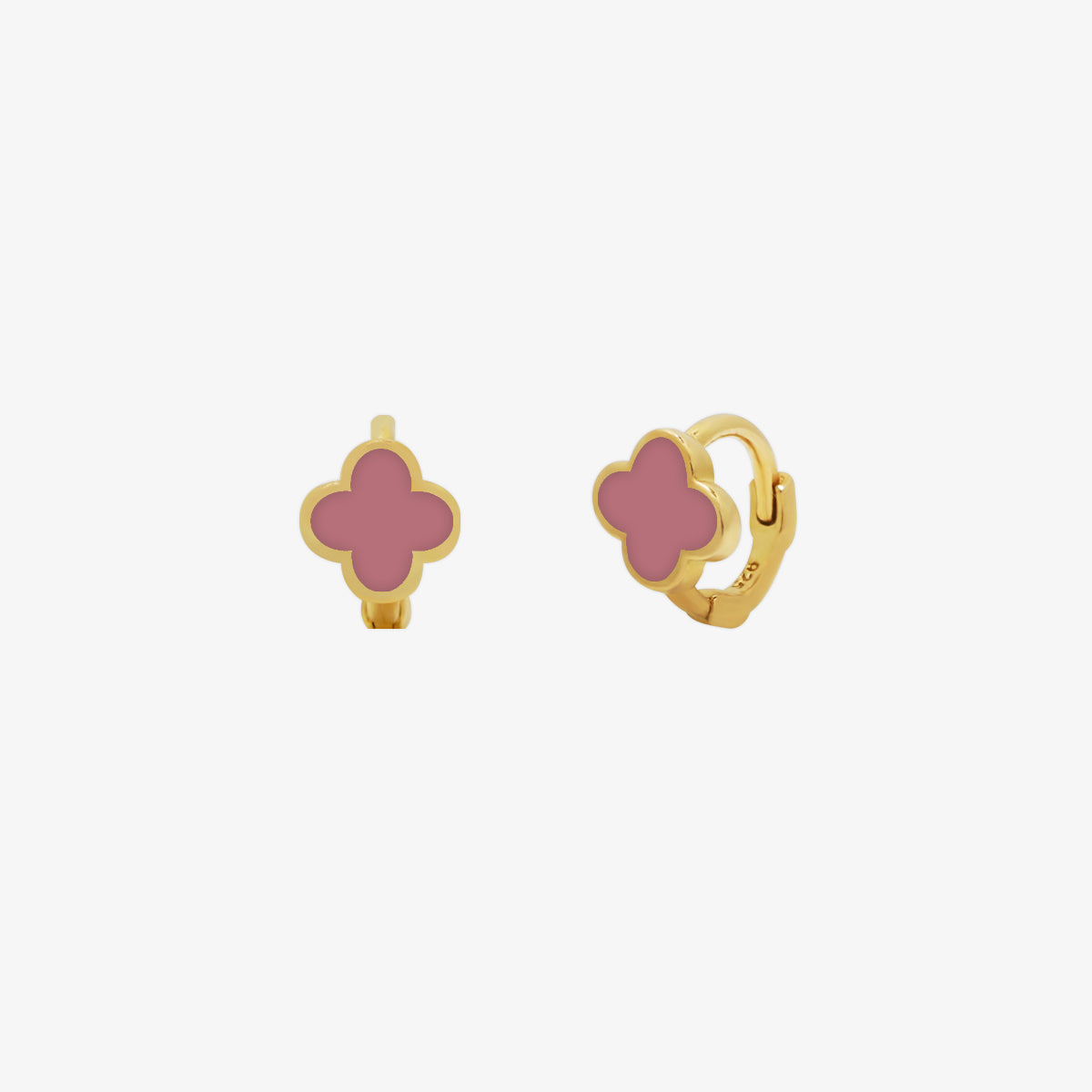 Pink clover huggie earring