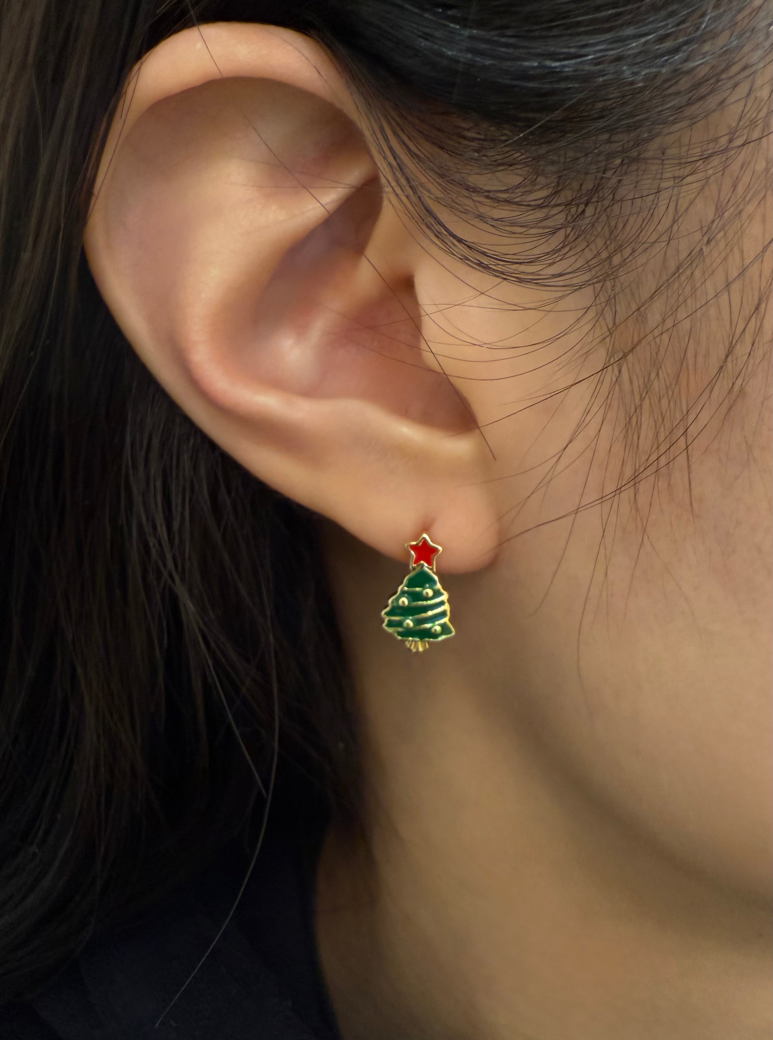 Christmas tinsel baubles tree earrings
