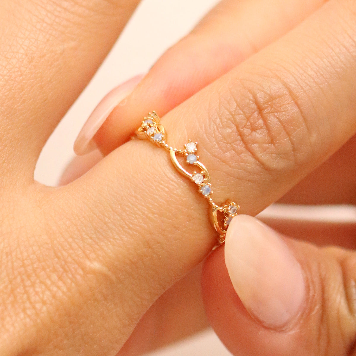 Wavy Moonstone & Cubic Ring