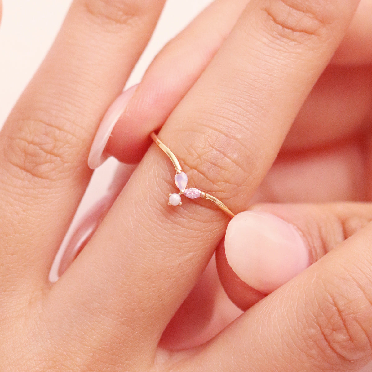 Pearl Pink Gemstone Ring featuring a beautiful pink gemstone, expertly crafted with high-quality materials for a timeless and elegant look.