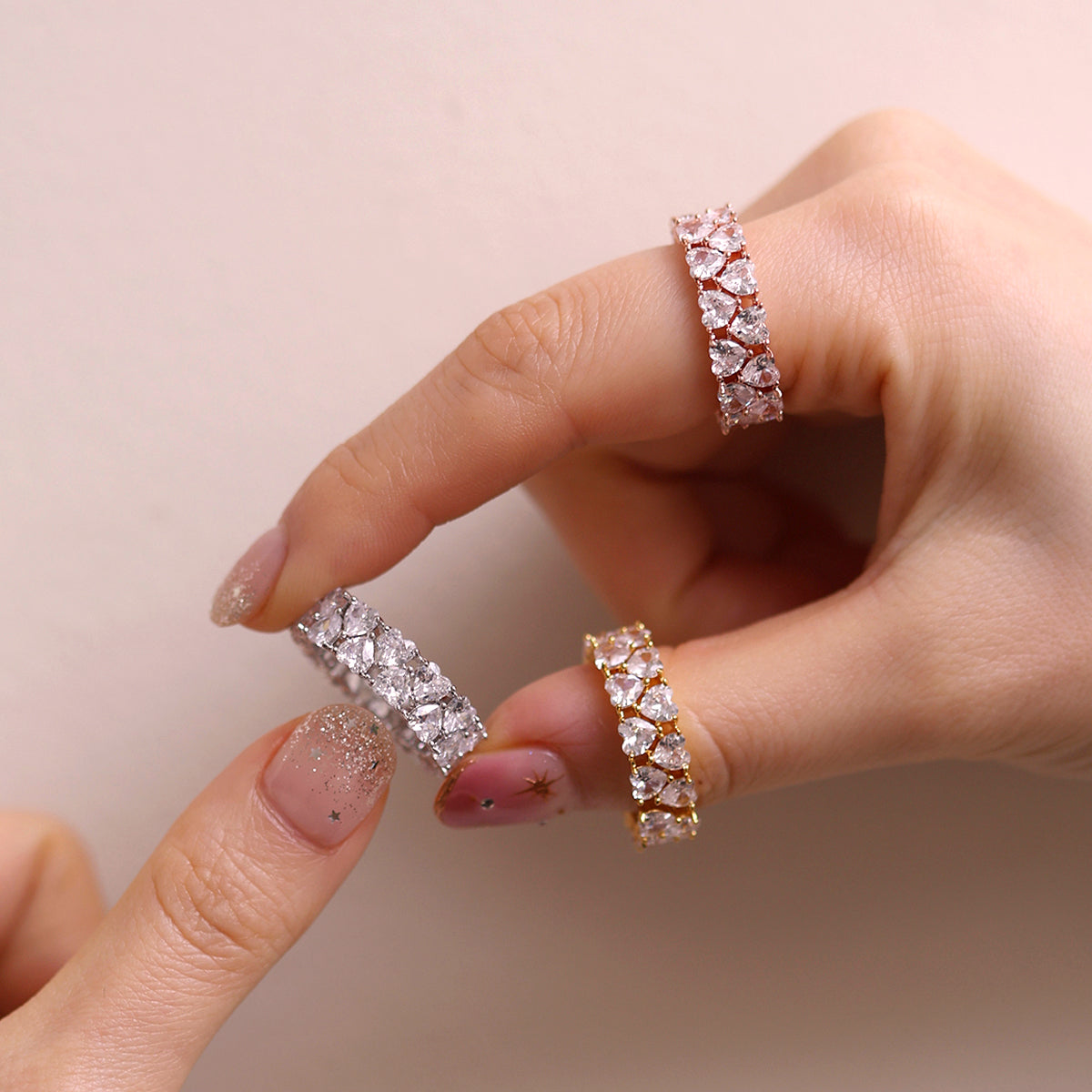 Chunky Heart Sparkle Adjustable Ring