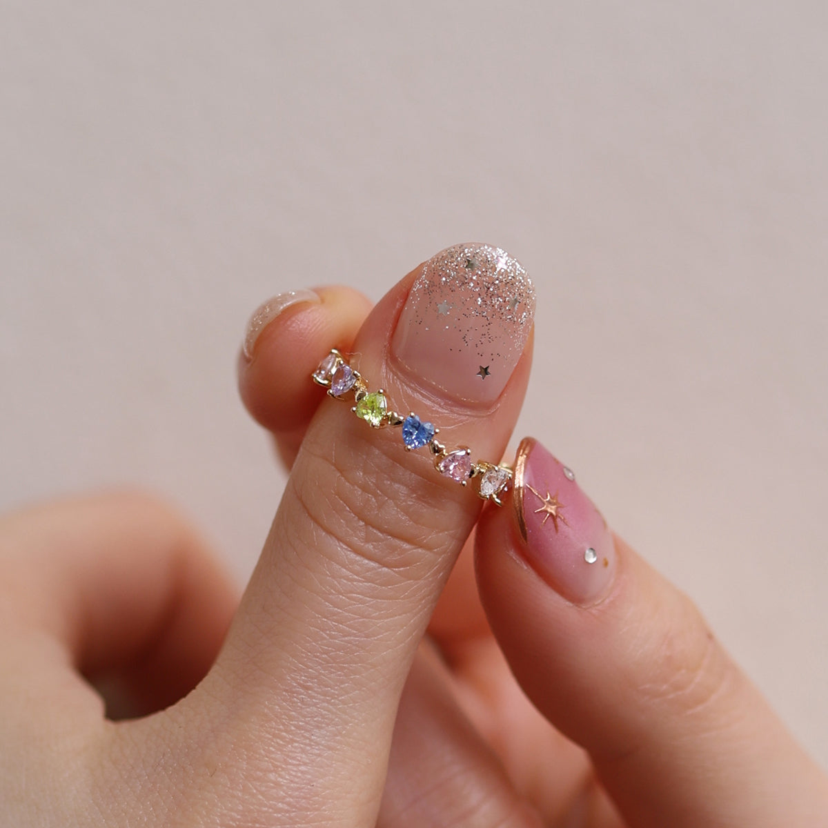 Rainbow heart gemstone ring