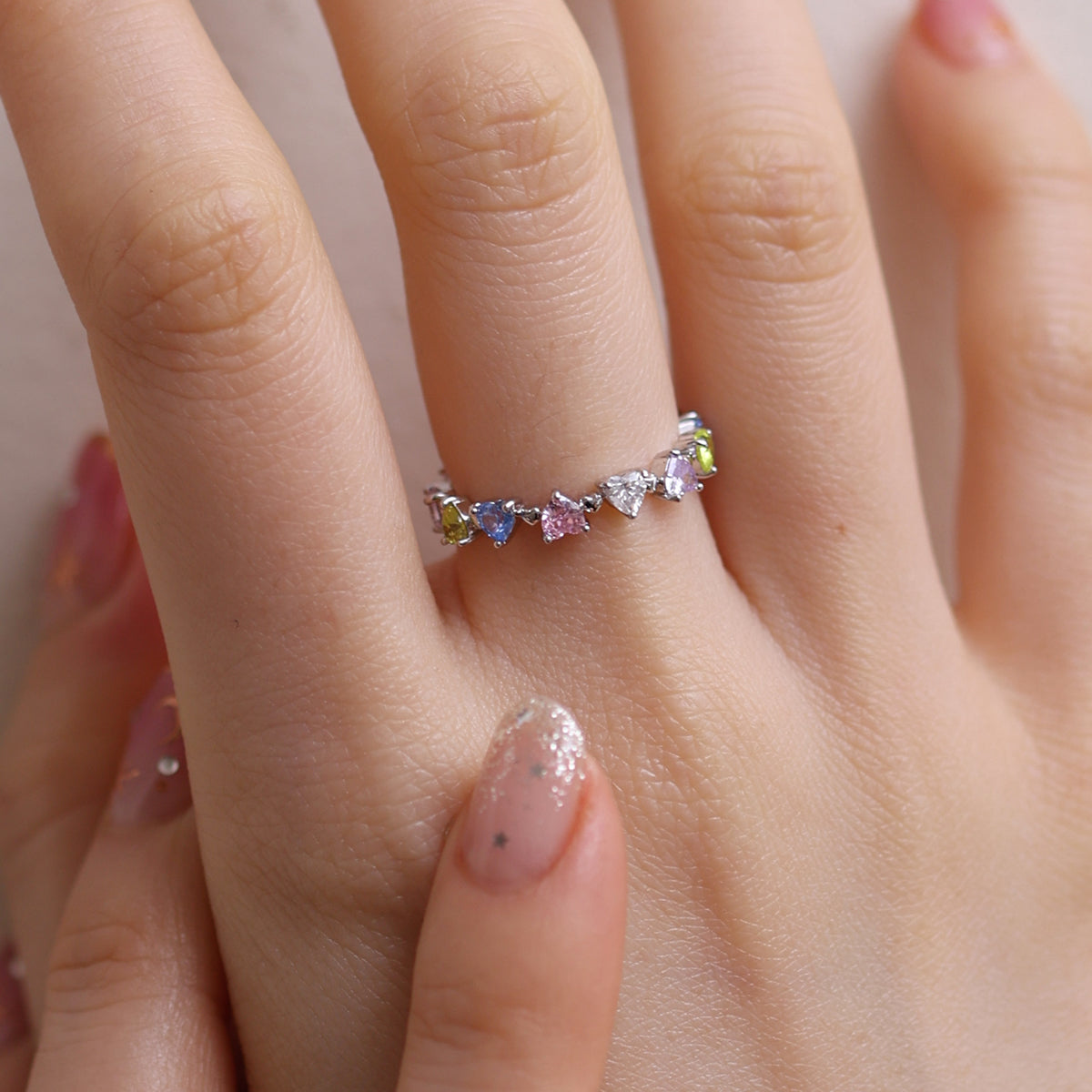 Rainbow heart gemstone ring