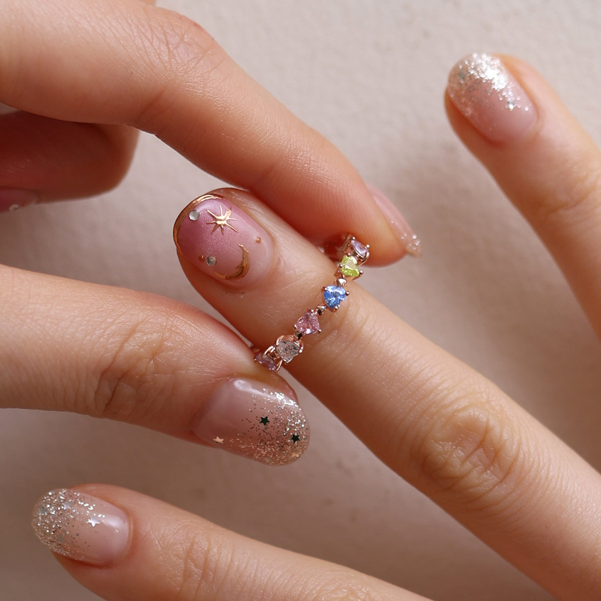 Rainbow heart gemstone ring