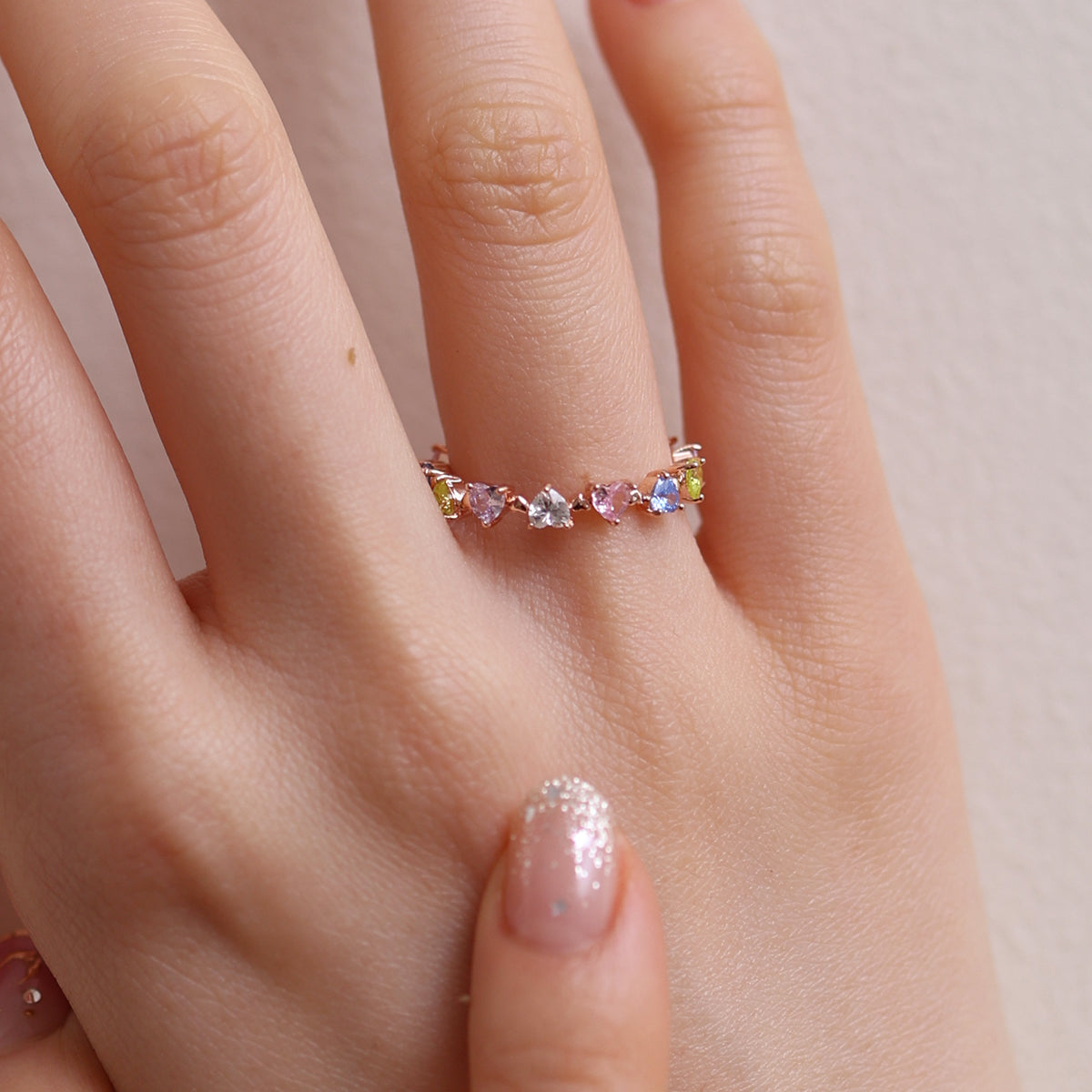 Rainbow heart gemstone ring