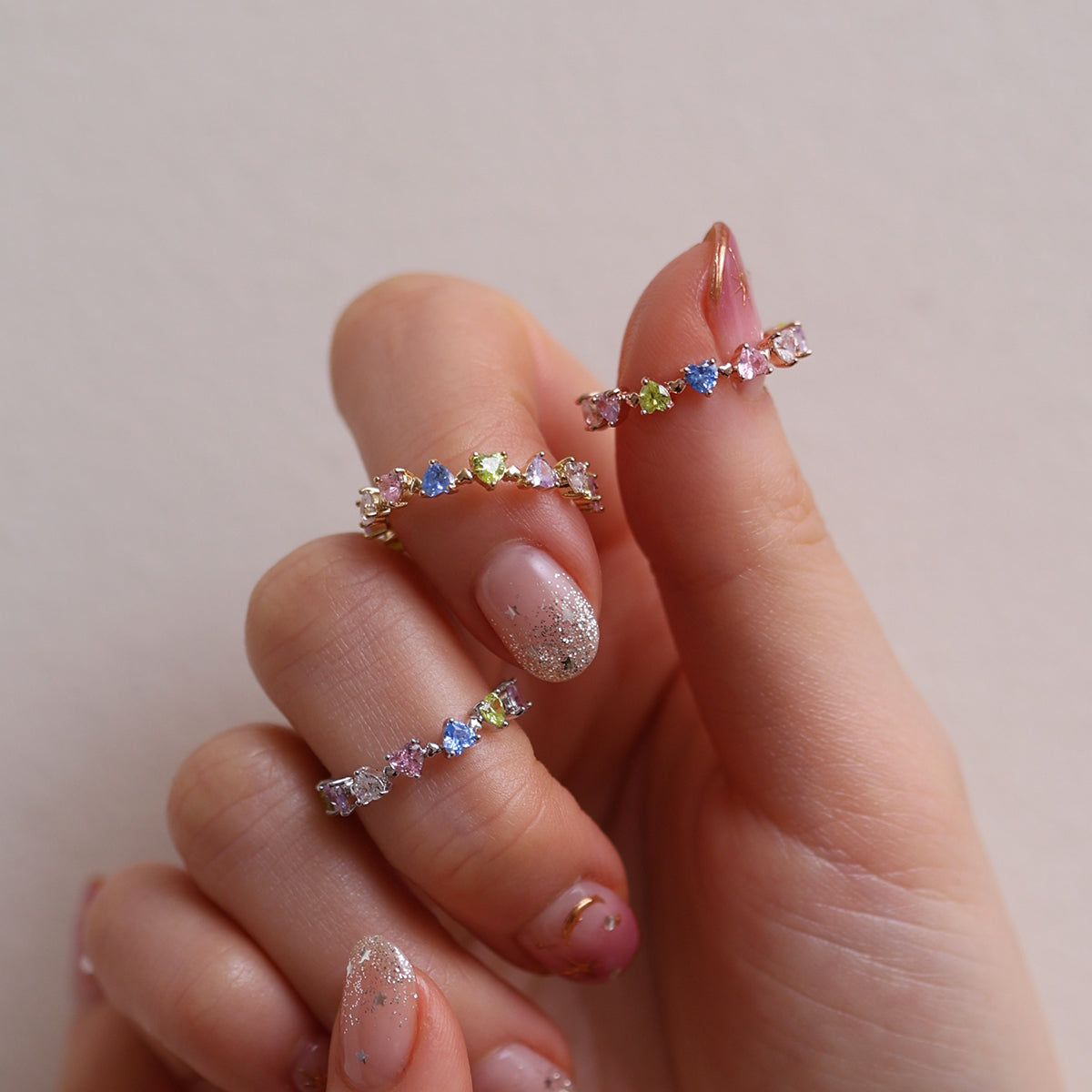 Rainbow heart gemstone ring