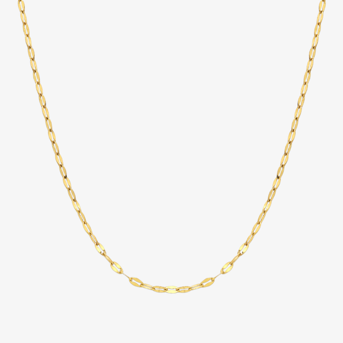 Elegant thin oval chain necklace featuring elongated, smooth oval links with a refined and polished finish.