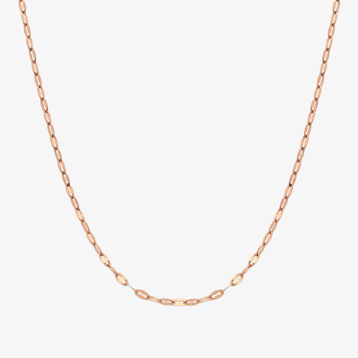 Elegant thin oval chain necklace featuring elongated, smooth oval links with a refined and polished finish.