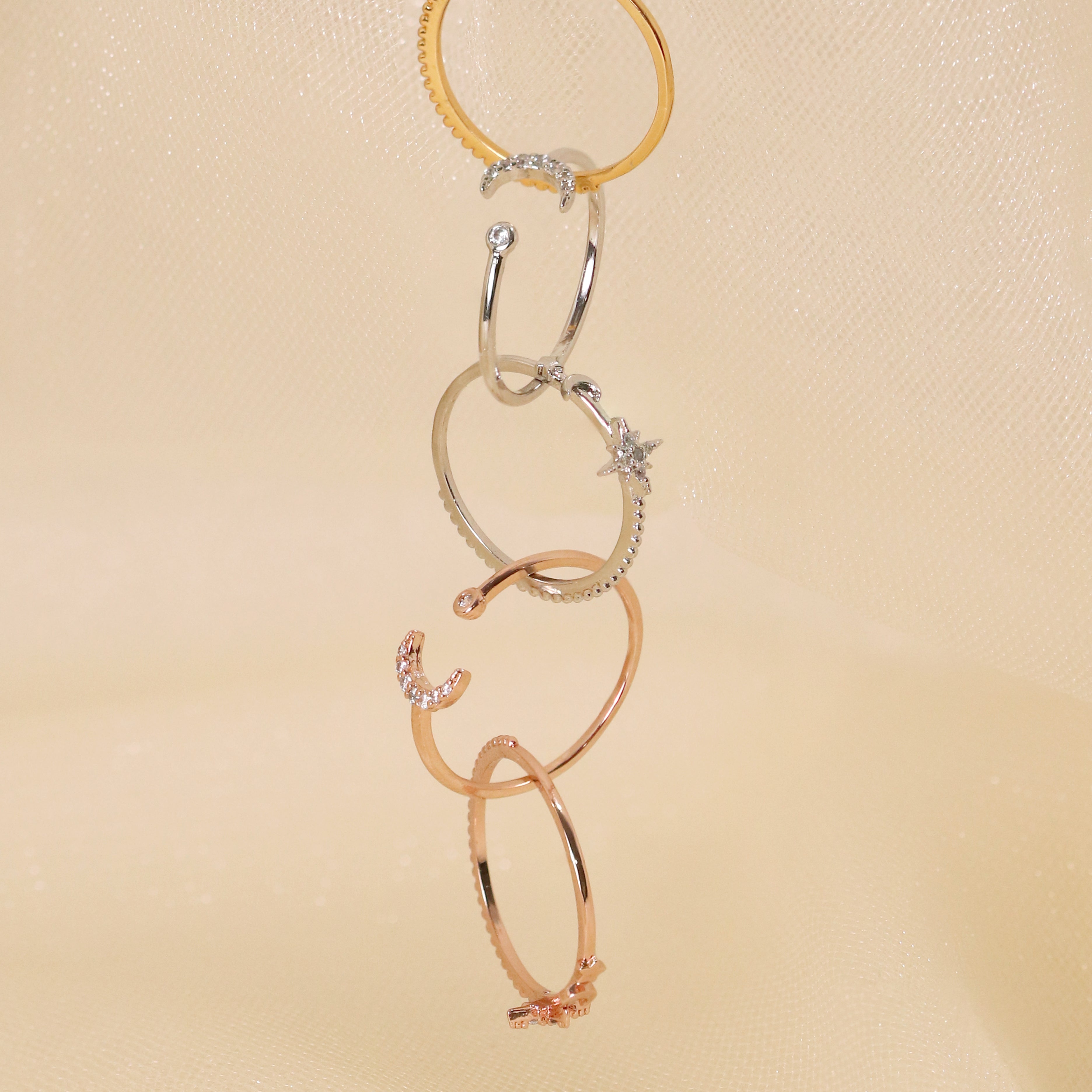 Moonlit Stacking Ring Set in Gold