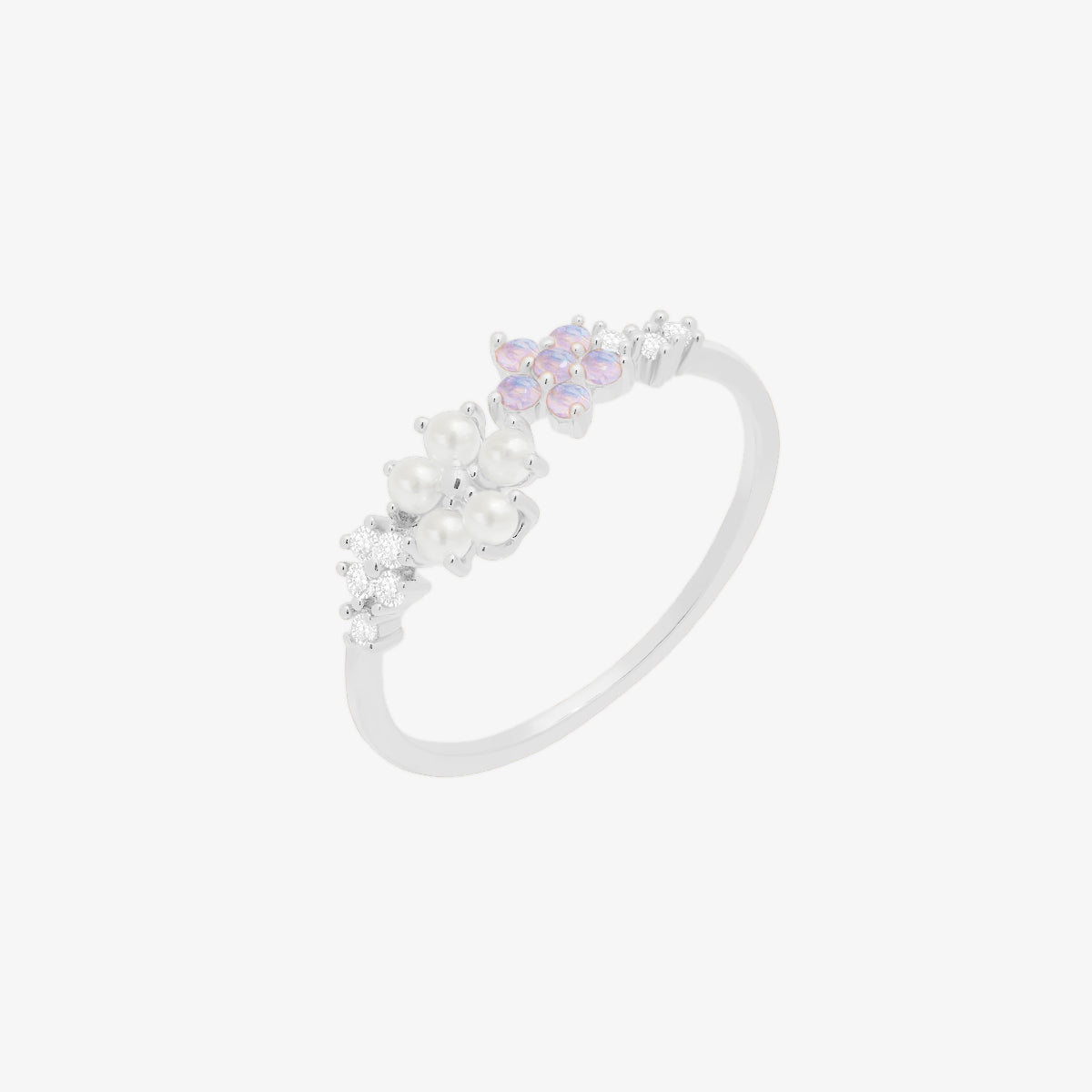 Moonstone & Pearl Flower Adjustable Ring