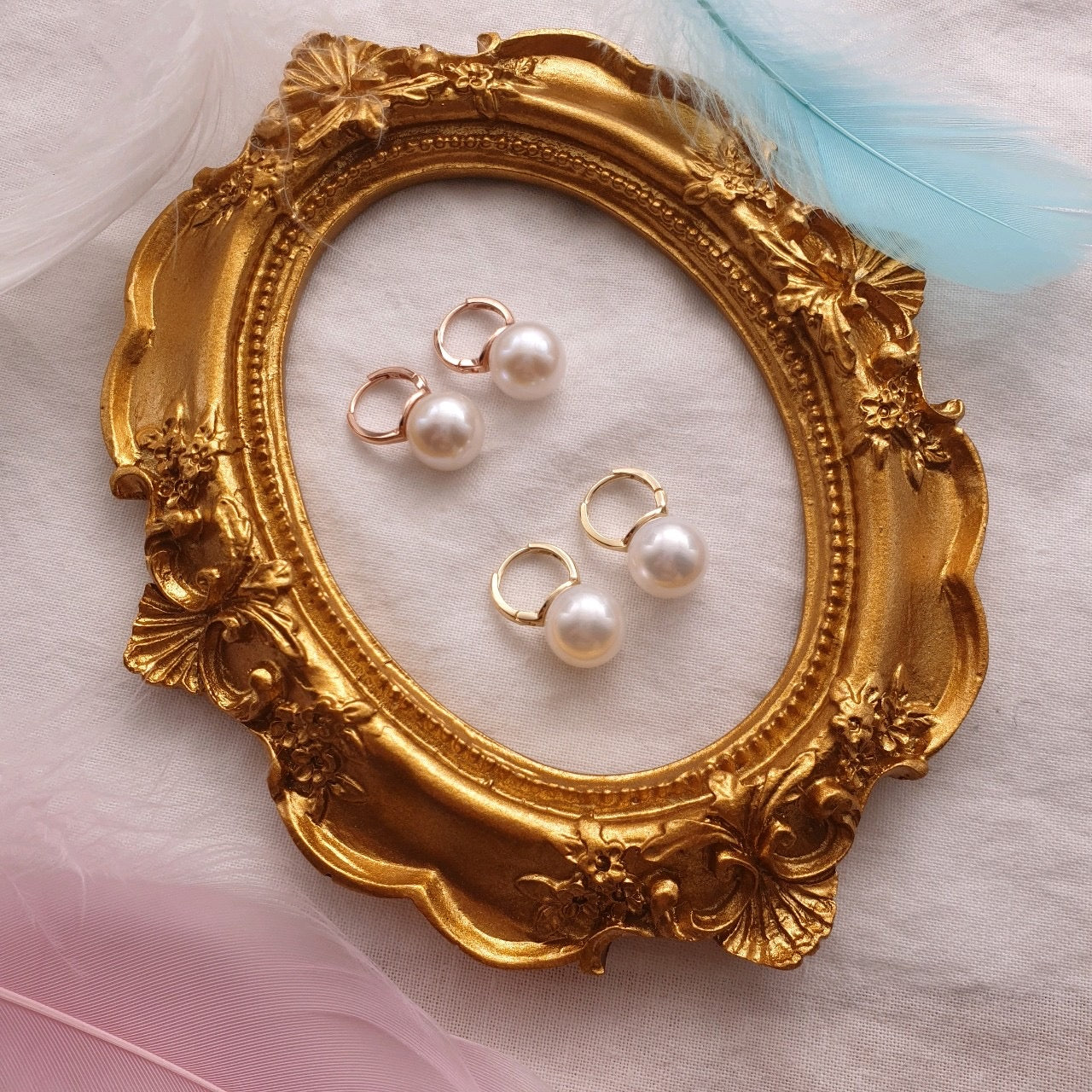 Pearl drop huggie one touch earrings