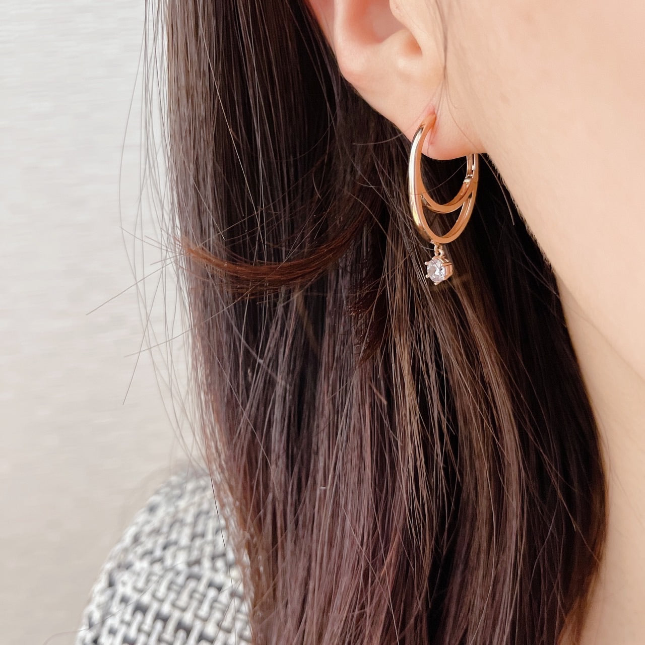 Double cubic dangle huggie earrings