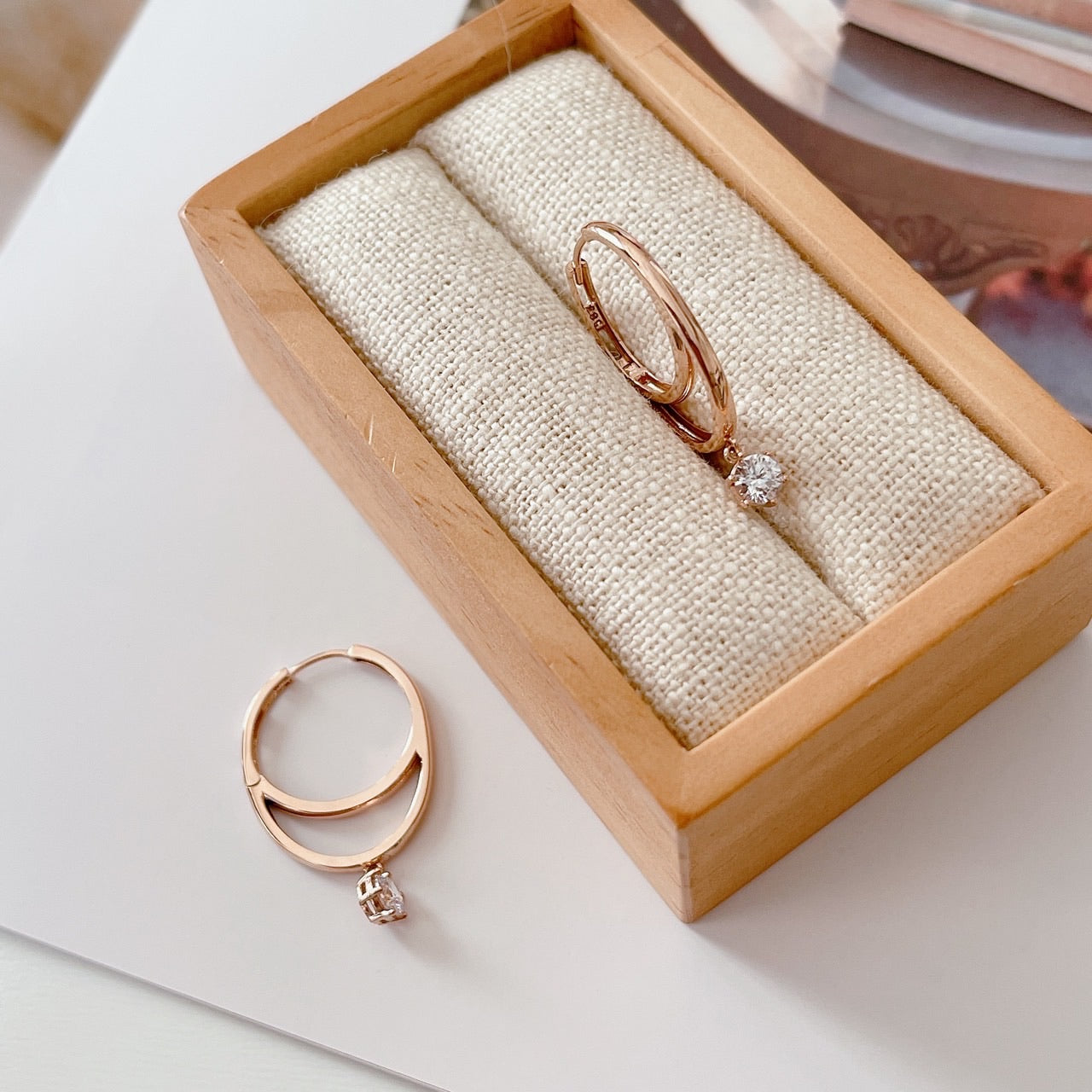 Double cubic dangle huggie earrings