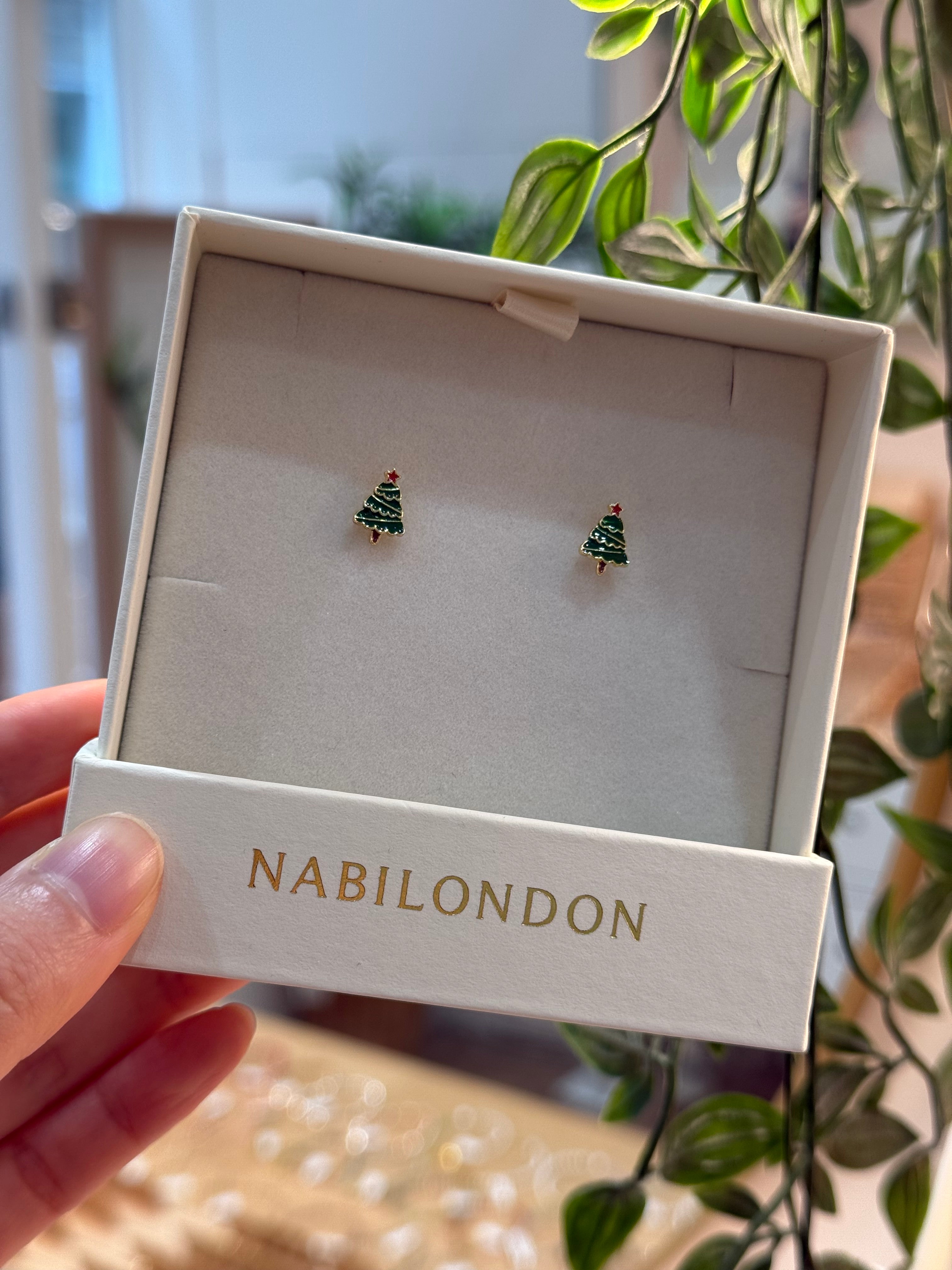Christmas tinsel tree earrings