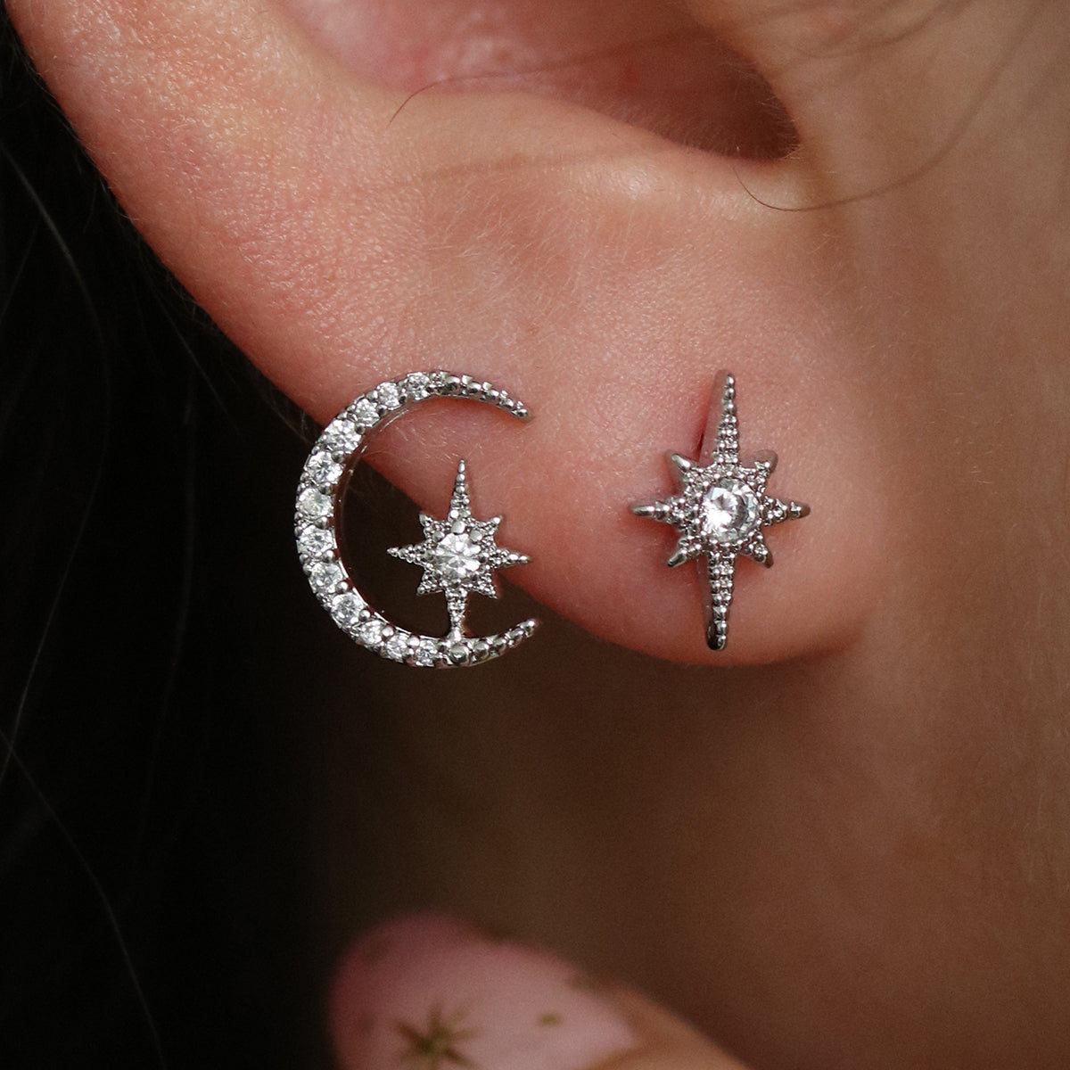 Moon and star set in Silver