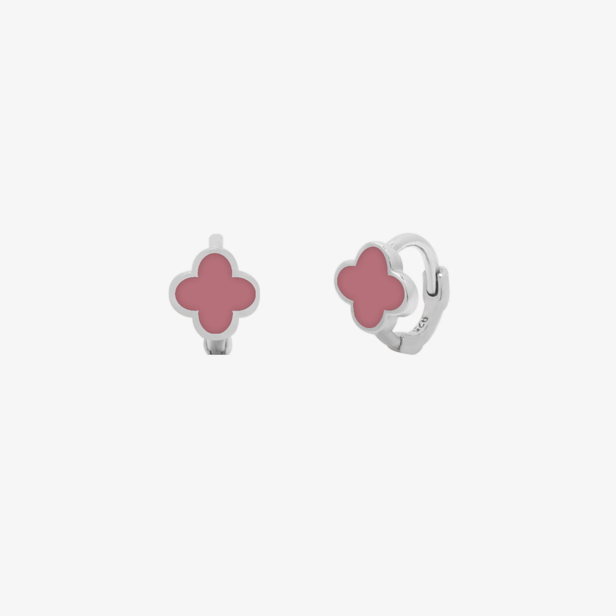 Pink clover huggie earring