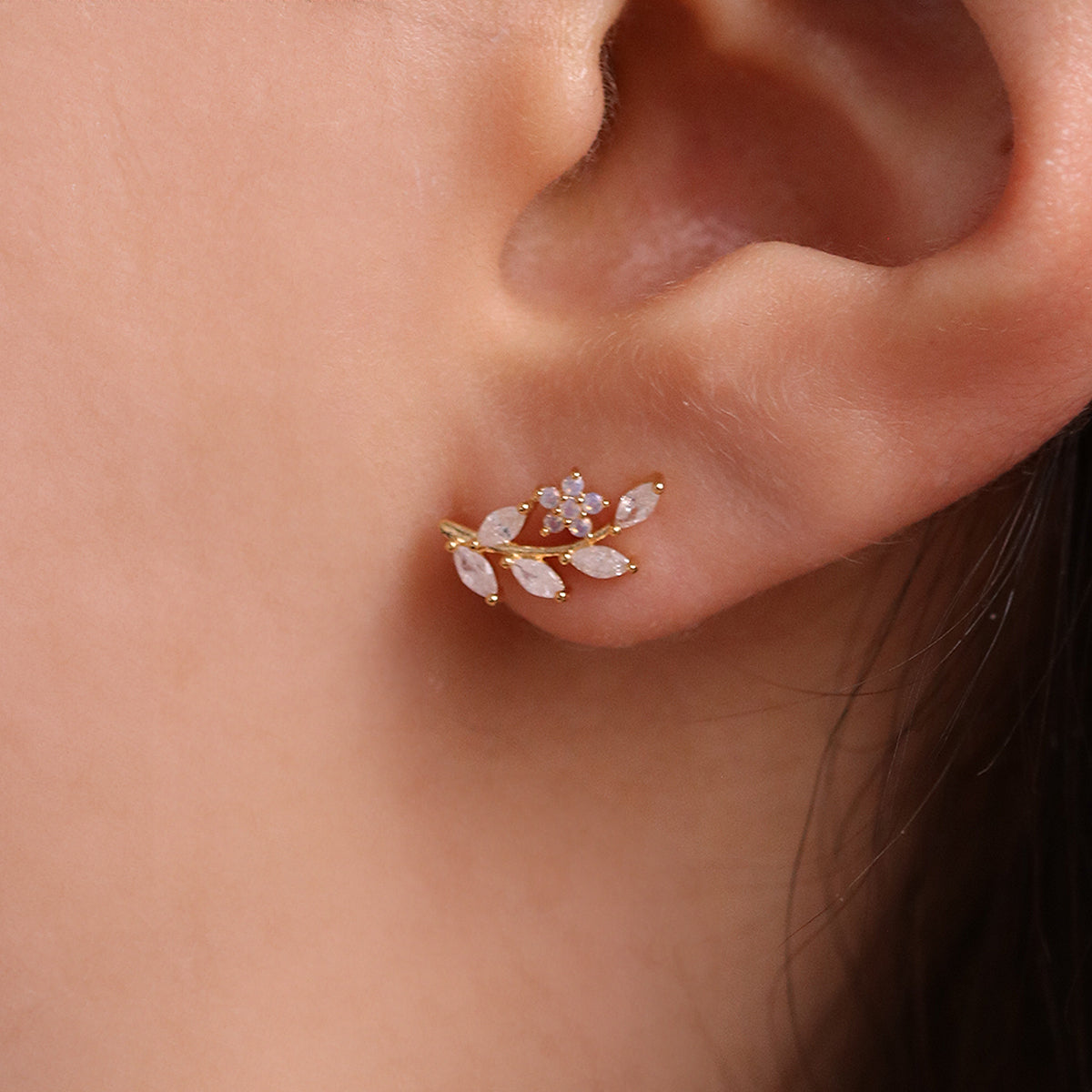 Moonstone flower branch earrings