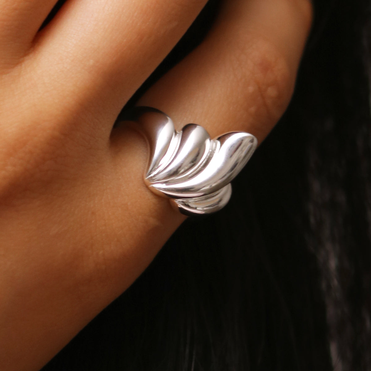 Croissant Ring crafted from 925 sterling silver, adjustable size, buttery flaky design, perfect for gifting.
