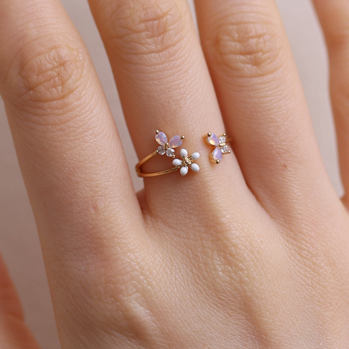 White Petal Butterfly Ring