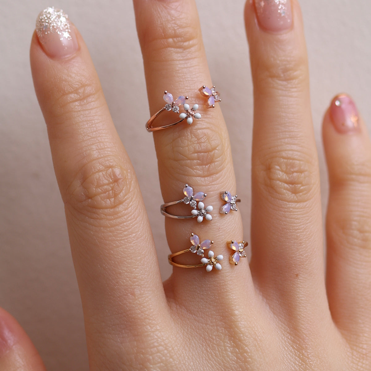 White Petal Butterfly Ring
