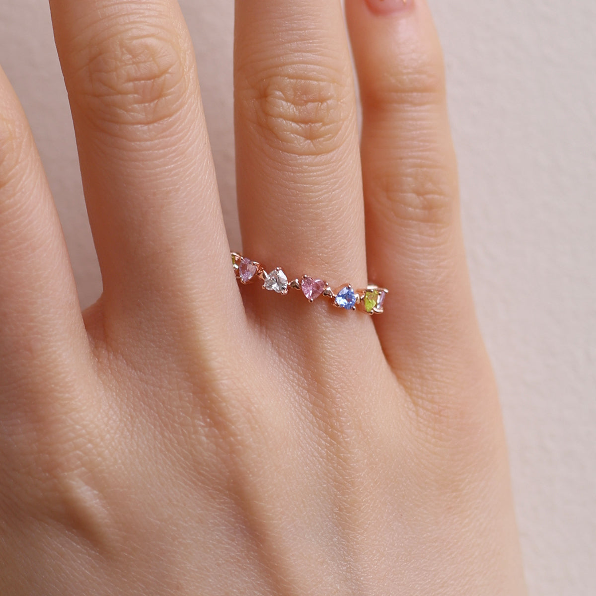 Rainbow heart gemstone ring