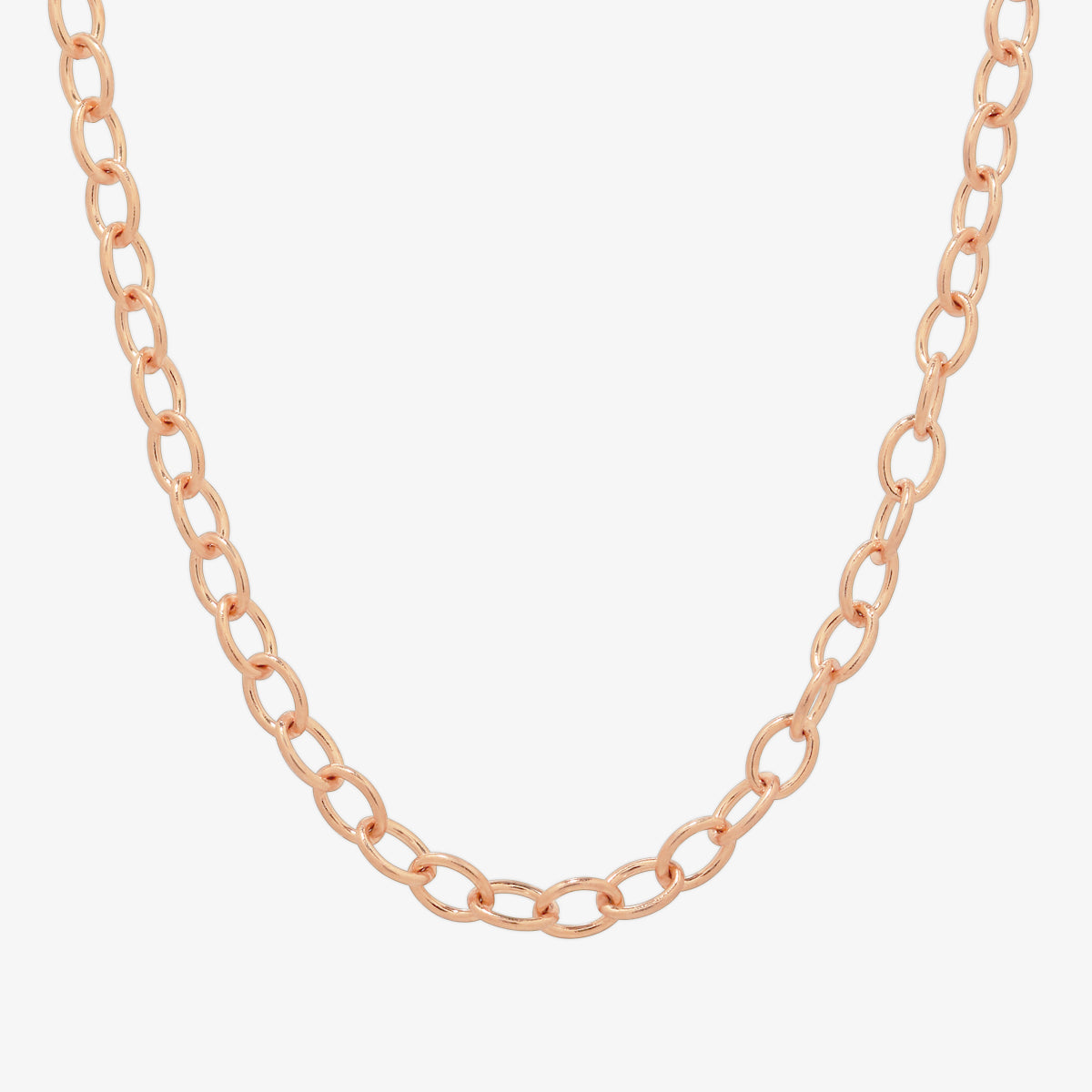 Stylish medium oval chain necklace with smooth, elongated oval links, offering a balanced and elegant design with a polished finish.