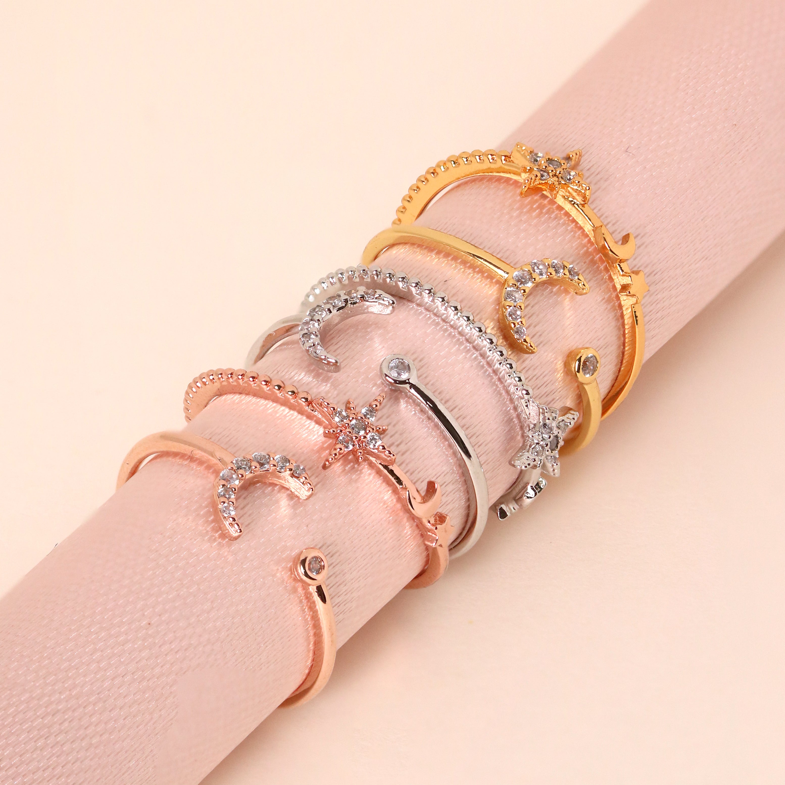 Moonlit Stacking Ring Set in Gold