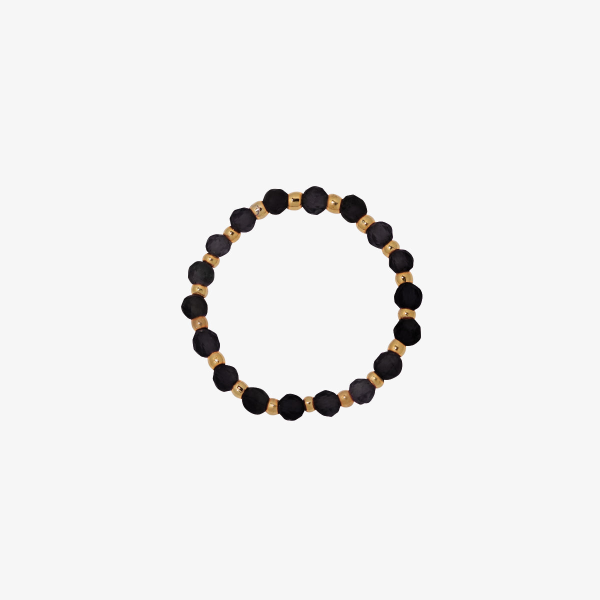 Stretchy Gemstone Ring featuring semi-precious gemstones and delicate sterling silver plated beads, offering a comfortable fit with a touch of refined elegance.