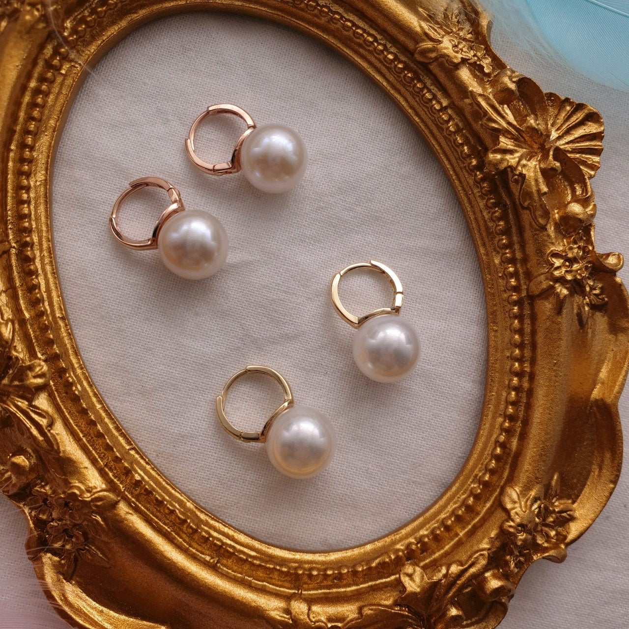 Pearl drop huggie one touch earrings