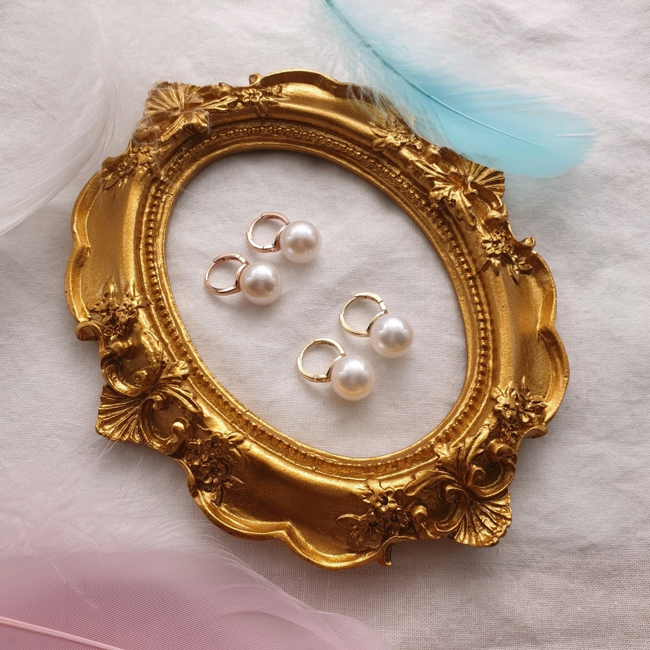 Pearl drop huggie one touch earrings