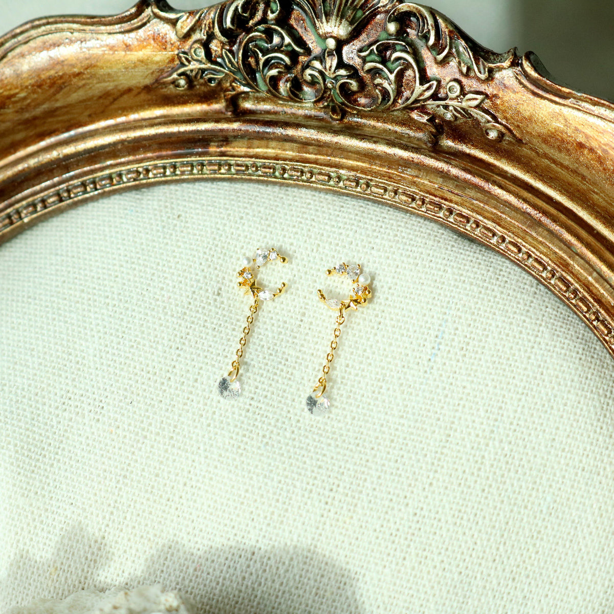 Moon cubic drop earrings - NABILONDON